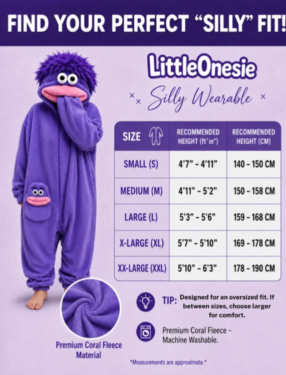 Plush Monster Hooded Onesie for Kids, Teens & Adults