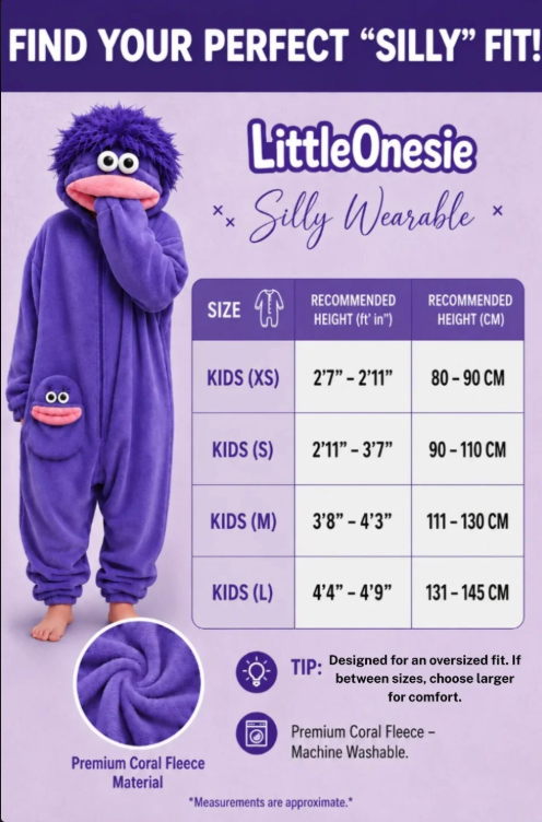 Plush Monster Hooded Onesie for Kids, Teens & Adults